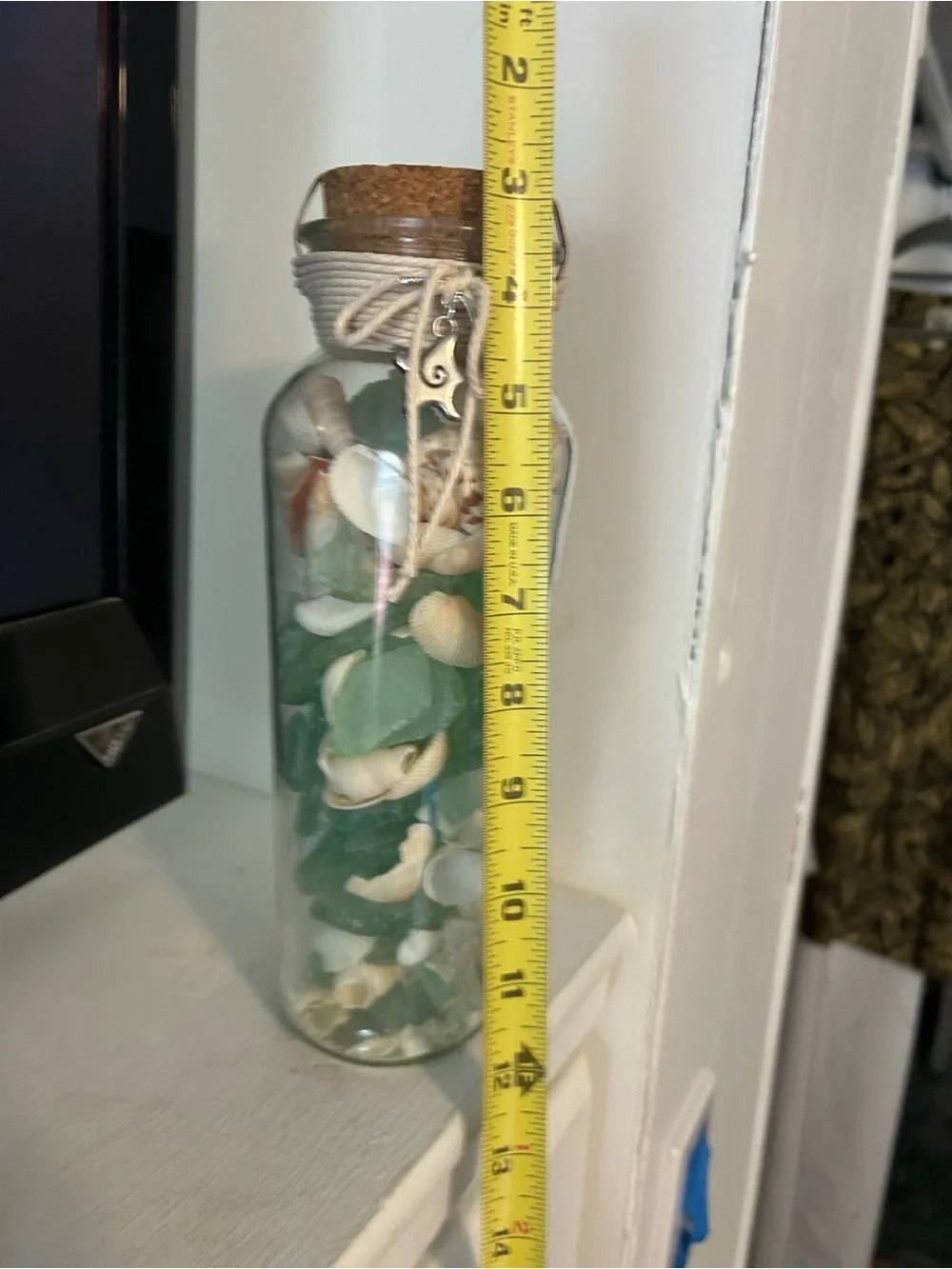 NWT COASTAL Sea Glass & Shell Accent Jar with Charm, Cork Stopper and Cord